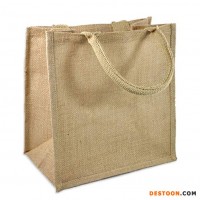 Natural Burlap Tote Shopping Bags Reusable Jute Bags With Full Gusset With Handles Laminated Interio