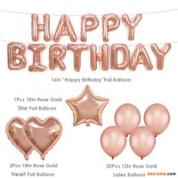 Rose Gold Balloons Decorations Set Happy Birthday Banner 12" Rose Gold Balloon And Star Heart F